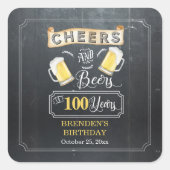 応援とビールから100年の誕生日パーティー スクエアシール (正面)