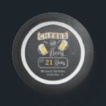 応援とビールから21年誕生日紙プレート ペーパープレート<br><div class="desc">この祝素朴な「応援とビーズ」とスタイルで21歳の誕生日のシャルボードヴィンテージバールームルックデザイン。複合デザイン別休日ハートデザイン（権利留保）。</div>