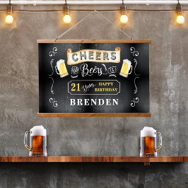 応援とビールから21歳の誕生日パーティー 吊り下げ型タペストリー