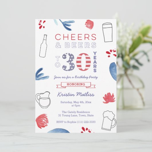 応援とビールから30歳の成人誕生日パーティー 招待状 (スタンド正面)