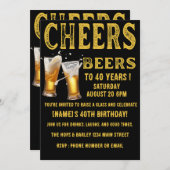 応援とビールから40年のおもしろい誕生日 招待状 (正面/裏面)