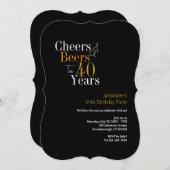 応援とビールから40年パーティーブラックと金ゴールド 招待状 (正面/裏面)