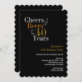 応援とビールから40年ブラックおよび金ゴールドパーティー 招待状 (正面/裏面)