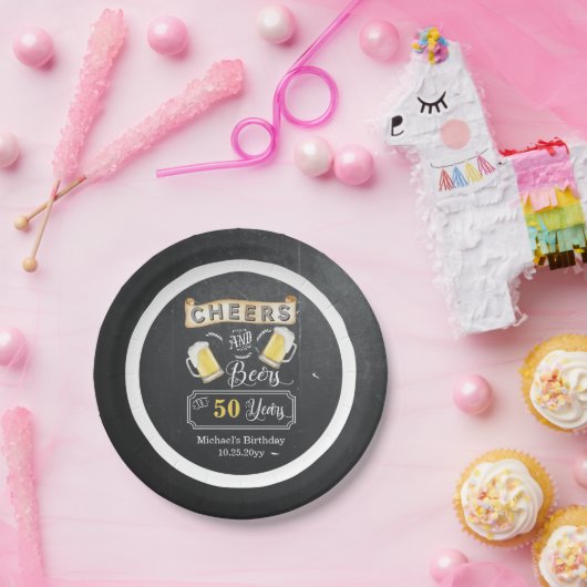 応援とビールから50年誕生日紙プレート ペーパープレート (パーティー)