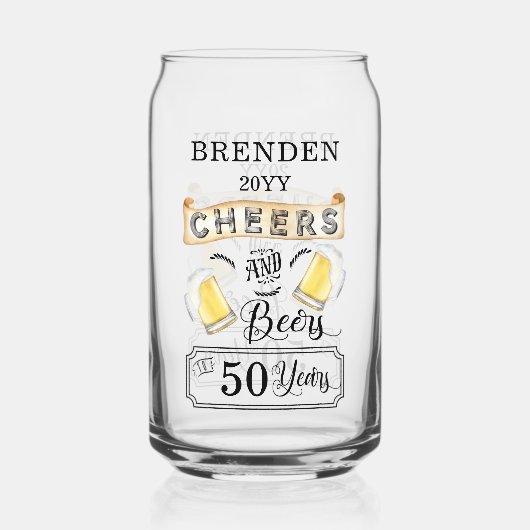 応援とビールから50年誕生日 ガラス缶 (正面)