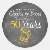 応援とビールから50歳のタイポグラフィ誕生日 ラウンドシール (正面)