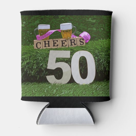 応援とビールから50歳の誕生日 缶クーラー (正面)