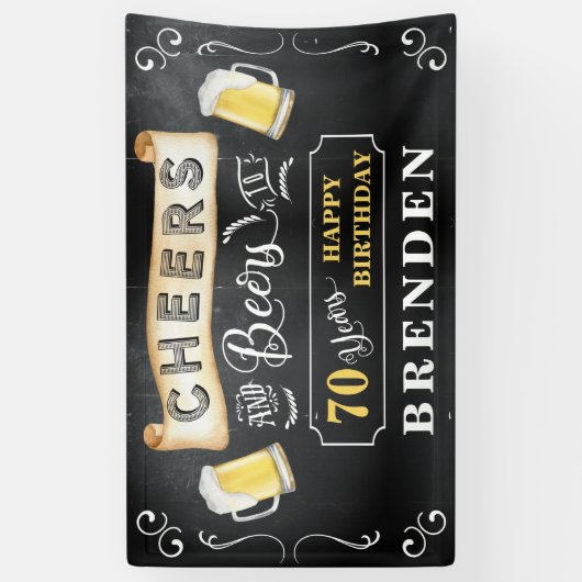 応援とビールから70歳の誕生日パーティバナー 横断幕 (縦)