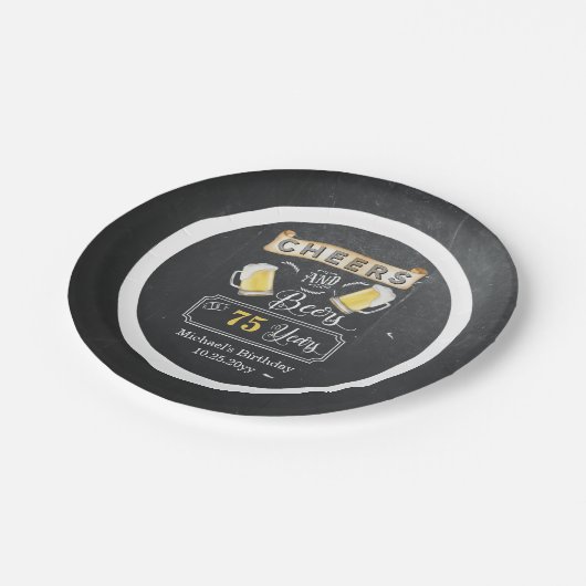 応援とビールから75年誕生日紙プレート ペーパープレート (アングル)