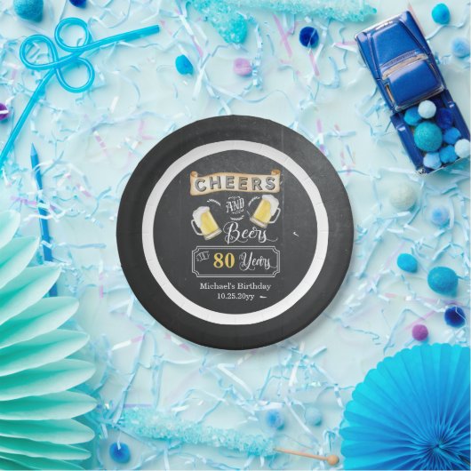 応援とビールから80年誕生日紙プレート ペーパープレート (パーティー)