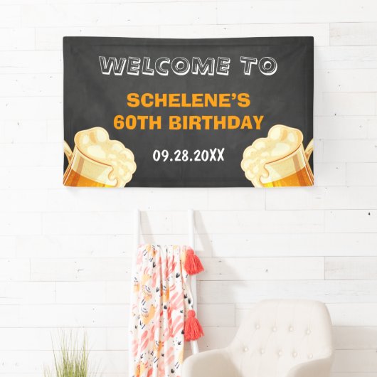 応援とビールが60番目の誕生日背景 横断幕 (インサイチュ)