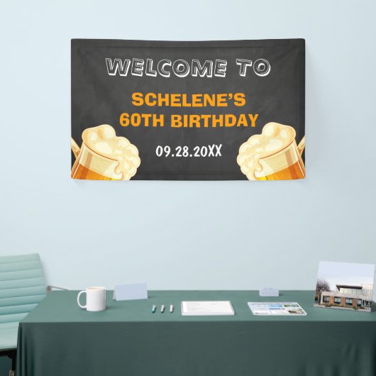 応援とビールが60番目の誕生日背景 横断幕 (トレードショー)