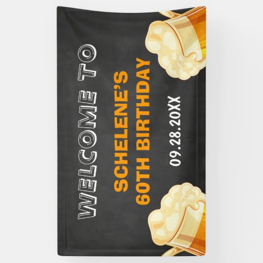 応援とビールが60番目の誕生日背景 横断幕 (縦)