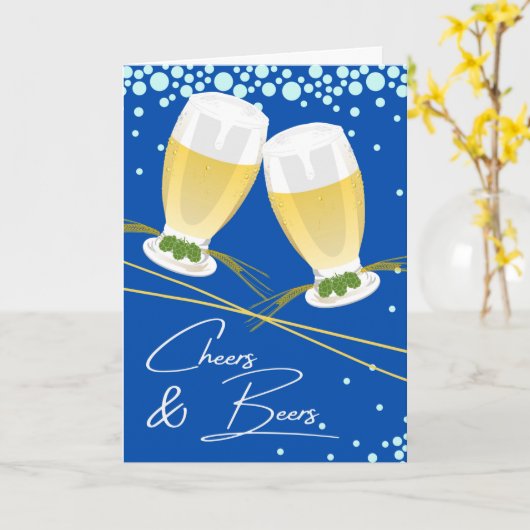 応援とビールのハッピーアニバーサリーホップとバブル カード (黄色い花)