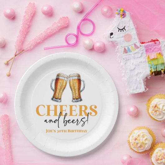 応援とビールのビアグラス誕生日パーティー ペーパープレート (パーティー)