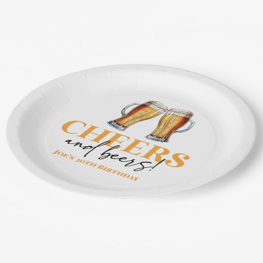 応援とビールのビアグラス誕生日パーティー ペーパープレート (アングル)