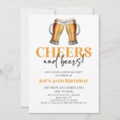 応援とビールのビアグラス誕生日パーティー 招待状 (正面)