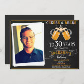 応援とビールの招待フォト大人の誕生日 招待状 (正面/裏面)