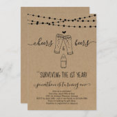 応援とビールの最初の誕生日パーティーの招待 招待状 (正面/裏面)