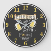 応援とビールの21年間誕生日 ラージ壁時計 (正面)