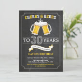応援とビールの30歳の誕生日招待状カード 招待状 (スタンド正面)