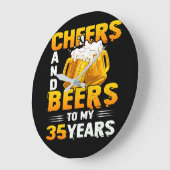 応援とビールの35年35回目の誕生日プレゼント ラージ壁時計 (傾斜)