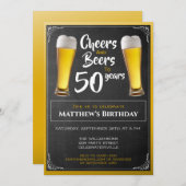 応援とビールズの誕生パーティーブラック&金ゴールド 招待状 (正面/裏面)