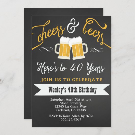 応援とビールズの40歳誕生日パーティの招待状 招待状 (正面/裏面)