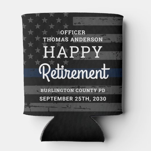 応援とビールパーソナライズされた警察の退職 缶クーラー (裏面)