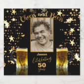 応援とビール写真名年齢ブラックと金ゴールド ビールラベル (シングルラベル)