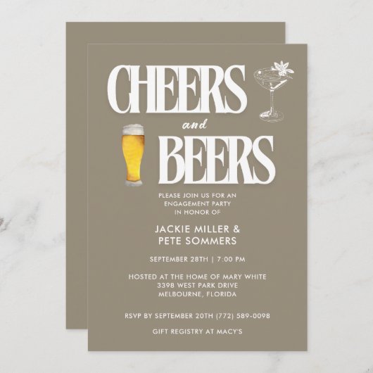 応援とビール婚約パーティ招待状 招待状 (正面/裏面)