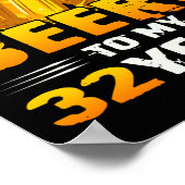 応援とビール私の32年32誕生日ギフト ポスター (角)