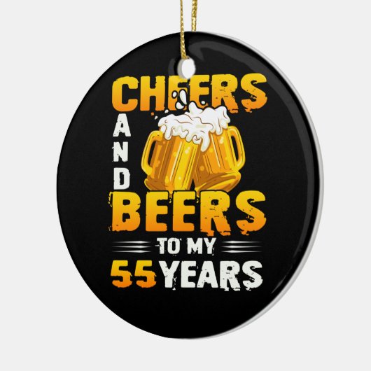 応援とビール私の55年55誕生日ギフト セラミックオーナメント (左)
