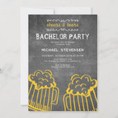 応援とビール素朴な黒板バチュラーパーティ 招待状 (正面)