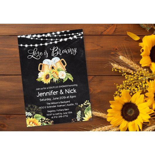 応援とビール素朴カップルのシャワー招待状 招待状