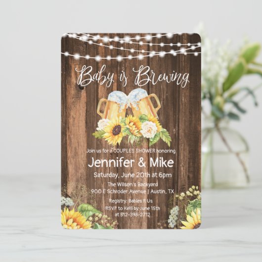 応援とビール素朴カップルのシャワー 招待状 (スタンド正面)