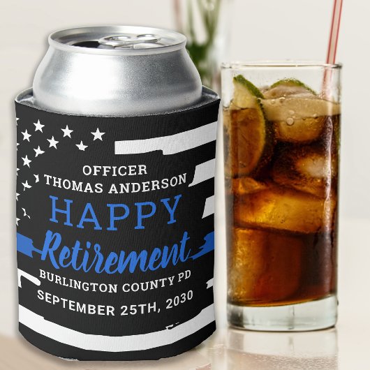 応援とビール薄いブルーライン警察の退職 缶クーラー