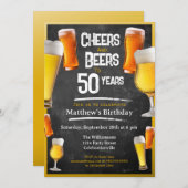 応援とビール誕生日パーティブラックと金ゴールドinv 招待状 (正面/裏面)