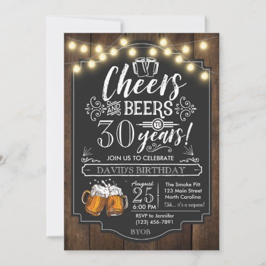 応援とビール誕生日招待状 招待状 (正面)
