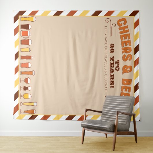 応援とビール誕生日Backdropフォトブース タペストリー (インサイチュ(横))