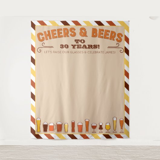 応援とビール誕生日Backdropフォトブース タペストリー (正面)