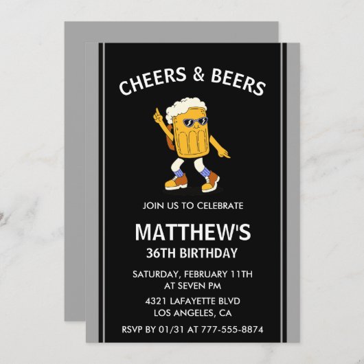 応援とビール飲み物ユーモア36おもしろい歳の誕生日 招待状 (正面/裏面)