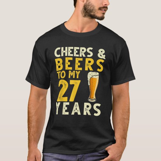 応援とビール27歳おもしろい27歳の誕生日 Tシャツ (正面)