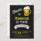 応援とビール30年誕生日ブラックダークグレー 招待状 (正面)