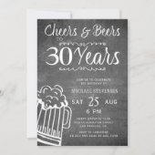 応援とビール30thメンズチョークボード誕生日 招待状 (正面)
