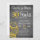 応援とビール30thメンズチョークボード誕生日 招待状 (正面)