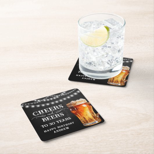 応援とビール30th誕生日紙コースター スクエアペーパーコースター (インサイチュ)