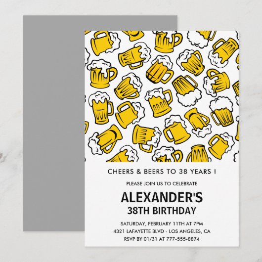 応援とビール38th誕生日招待状メンズ 招待状 (正面/裏面)