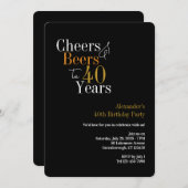 応援とビール40年パーティーブラック金ゴールド 招待状 (正面/裏面)