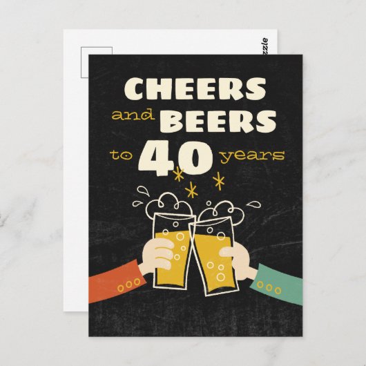 応援とビール40年レトロ誕生日 ポストカード (正面/裏面)